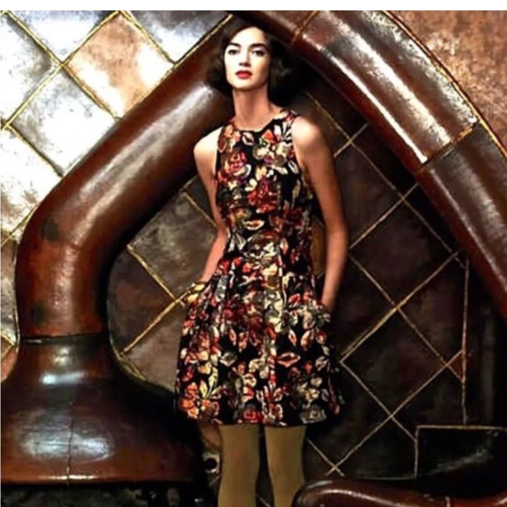 Leifsdottir Red and Brown Halter Fit and Flare Dress Sz 6 HOLIDAY SHOW STOPPER!